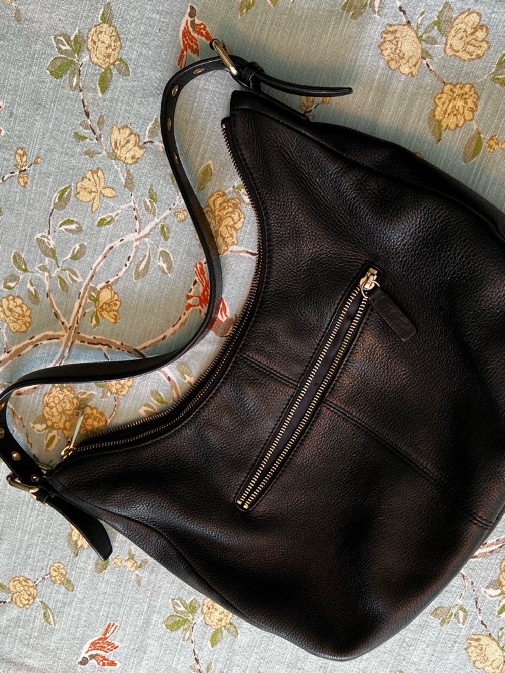 Calvin Klein Black Pebbled Faux-Leather Hobo with Gold plated hardware - Picture 5 of 12